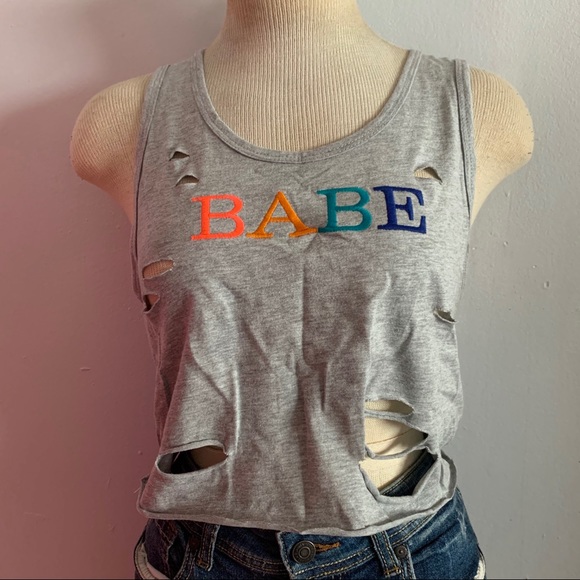 NWT F21 embroidered BABE crop top size L - Picture 3 of 5